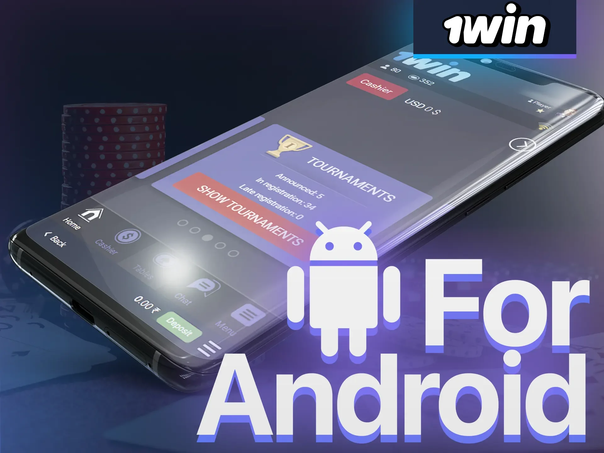 Play poker with 1Win from your Android device.
