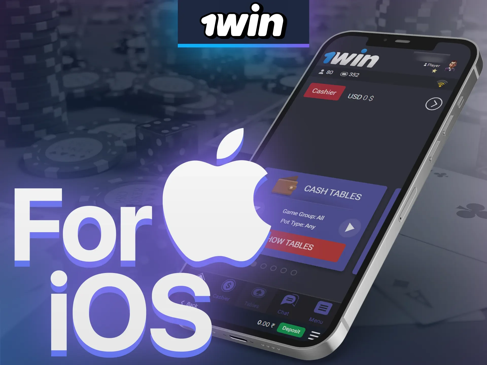 Play poker with 1Win from your iOS device.